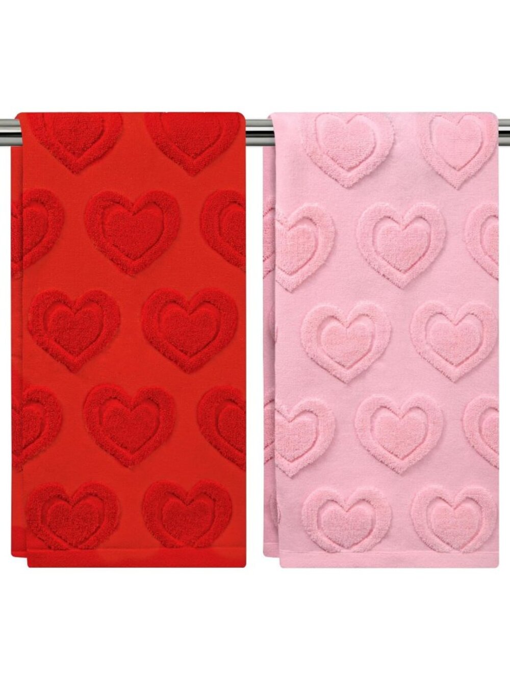 2PCS Valentine's Day Heart Hand Towels Set - Soft Cotton, Absorbent & Decorative